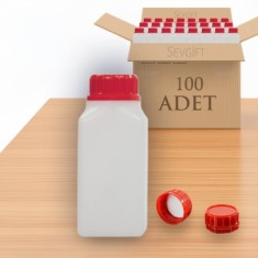 HDPE Plastik Kare Numune Saklama Şişesi 250 ML Kırmızı Kapaklı | Kimyasala Dayanıklı (100'lü Paket)