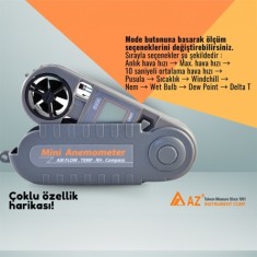 AZ 8996 Profesyonel Mini Rüzgar Hızı Ölçer | Çoklu Özellikli 