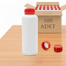 HDPE Plastik Numune Saklama Şişesi 1000 ML Kırmızı Kapaklı | Gıda Uyumlu | Kimyasala Dayanıklı (100'lü Paket)