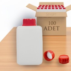 HDPE Plastik Kare Numune Saklama Şişesi 500 ML Kırmızı Kapaklı | Kimyasala Dayanıklı (100'lü Paket)