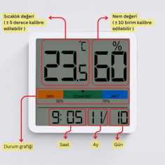 LYK VGW 23 Kalibrasyon Menülü Sıcaklık Nem ve Saat Göstergesi