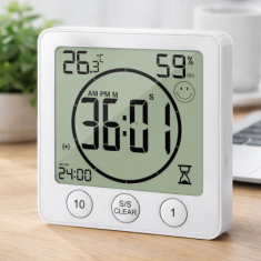 KT9 Vantuzlu ve Mıknatıslı Çok Fonksiyonlu Zamanlayıcı | Isı, Nem ve Saat Göstergeli