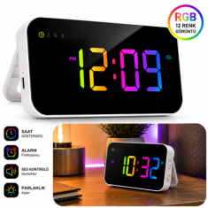 Neo RGB Renkli Dijital Mini LED Saat | Şarjlı Masaüstü ve Duvar Tipi Modern Saat