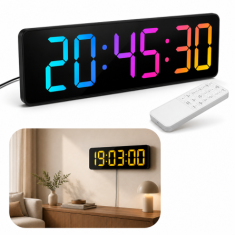 RGB Renkli Büyük Ekranlı Dijital Saat | 17,2 İnç LED Ekran | Uzaktan Kumandalı