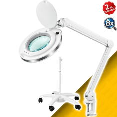 8X LED Işıklı Ayaklı Büyüteç | 90 LED | 12,7 cm Cam Mercek | Tekerlekli ve Ayarlanabilir