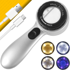 Skalalı Işıklı Büyüteç 30X Şarj Edilebilir | 4 Renkli Led