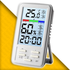 Sıcaklık ve Nem Ölçer | Saat Göstergesi | Arka Işıklı Ekran