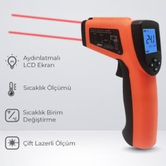Çift Lazerli Kızılötesi Lazer Termometre 1600°C  | İnfrared Termometre |  ST80