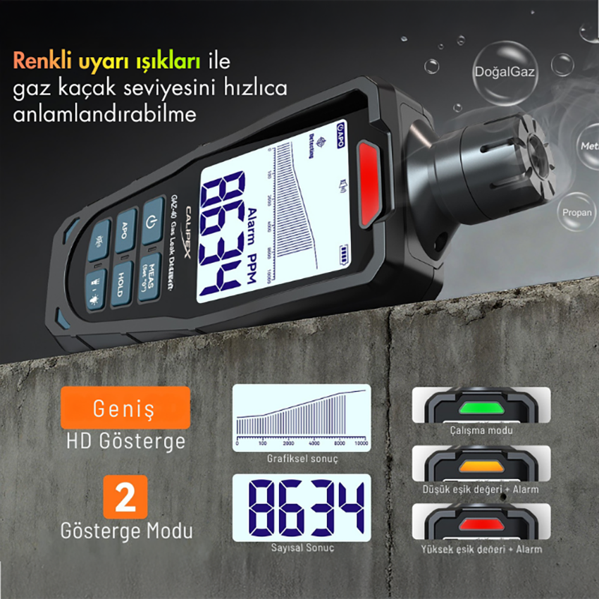 gaz kaçak dedektörü uyarı ışıkları